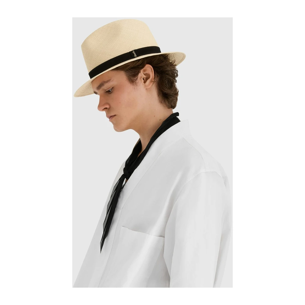 Borsalino Handgeweven Panama Hoed met Medium Rand White Heren