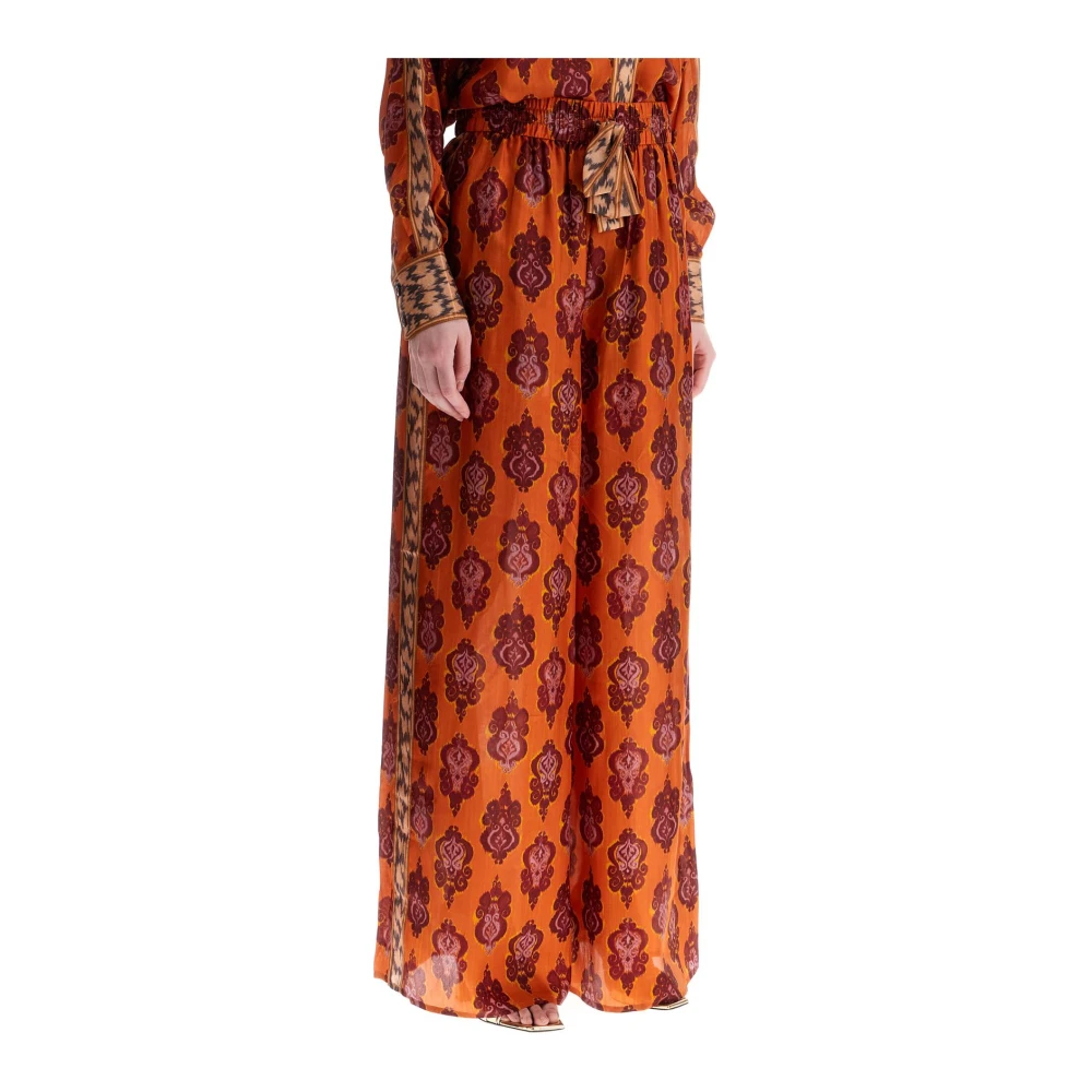 Zimmermann Ikat Print Wijde Zijden Broek Orange Dames