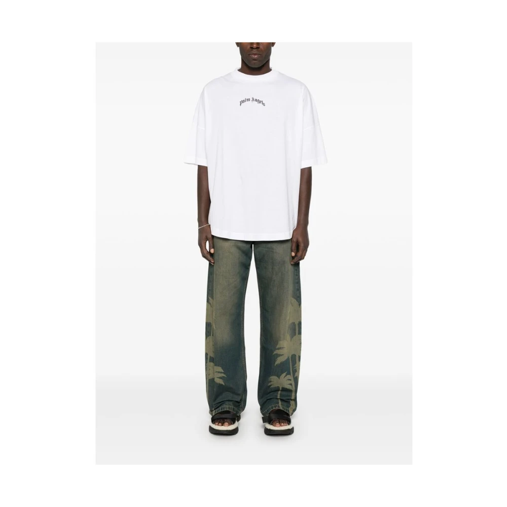 Palm Angels Witte Crew Neck Korte Mouw T-shirt White Heren