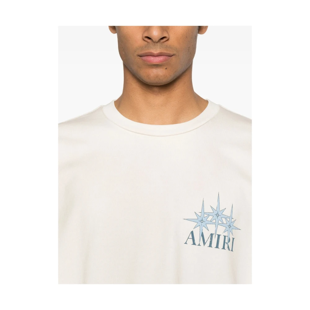Amiri Beige Logo Print Crew Neck T-shirt Beige Heren