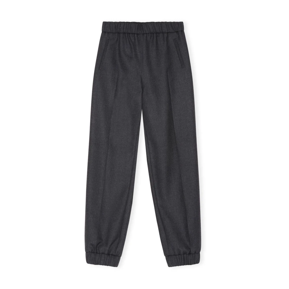 Ganni Elastische wolblend broek Black Dames