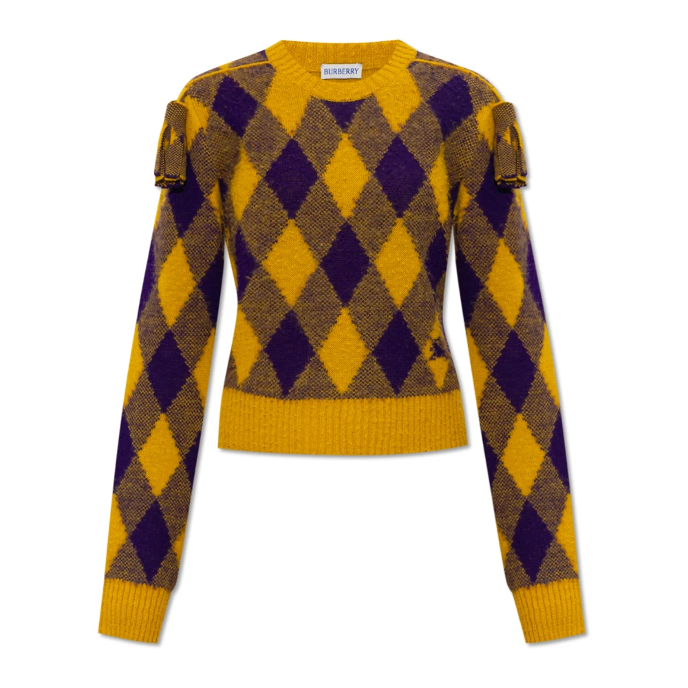 Burberry Donna Giallo Maglione In Lana Con Motivo Argyle