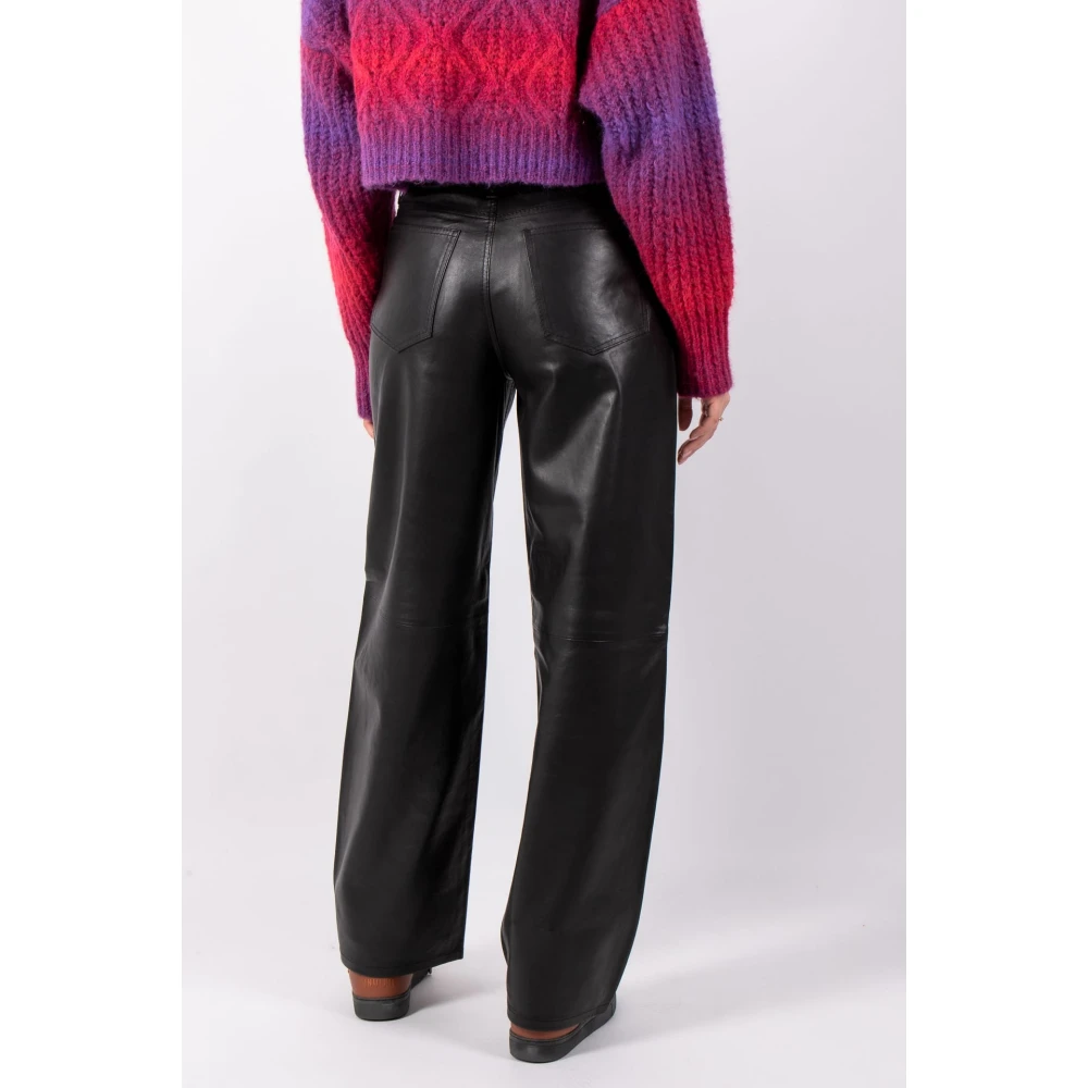 drykorn Zwarte leren broek Black Dames
