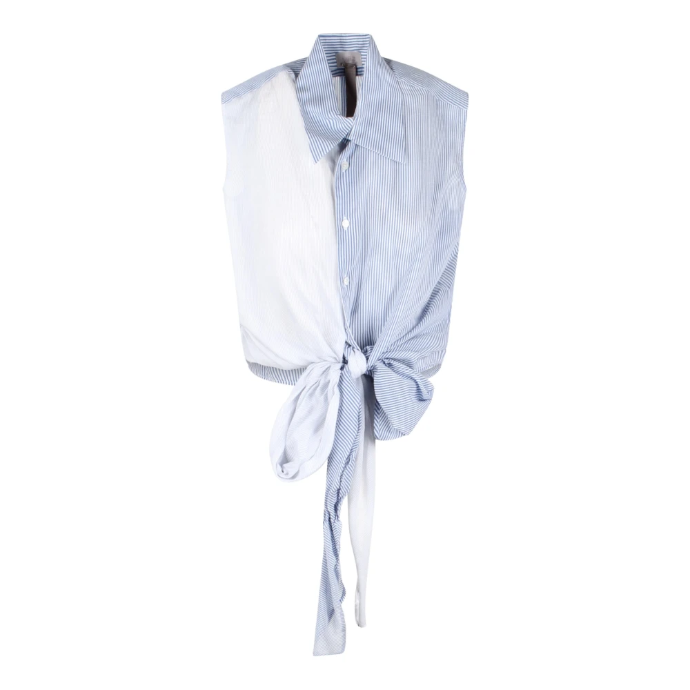 MRZ Gestreepte Zijden Mouwloze Blouse Blue Dames