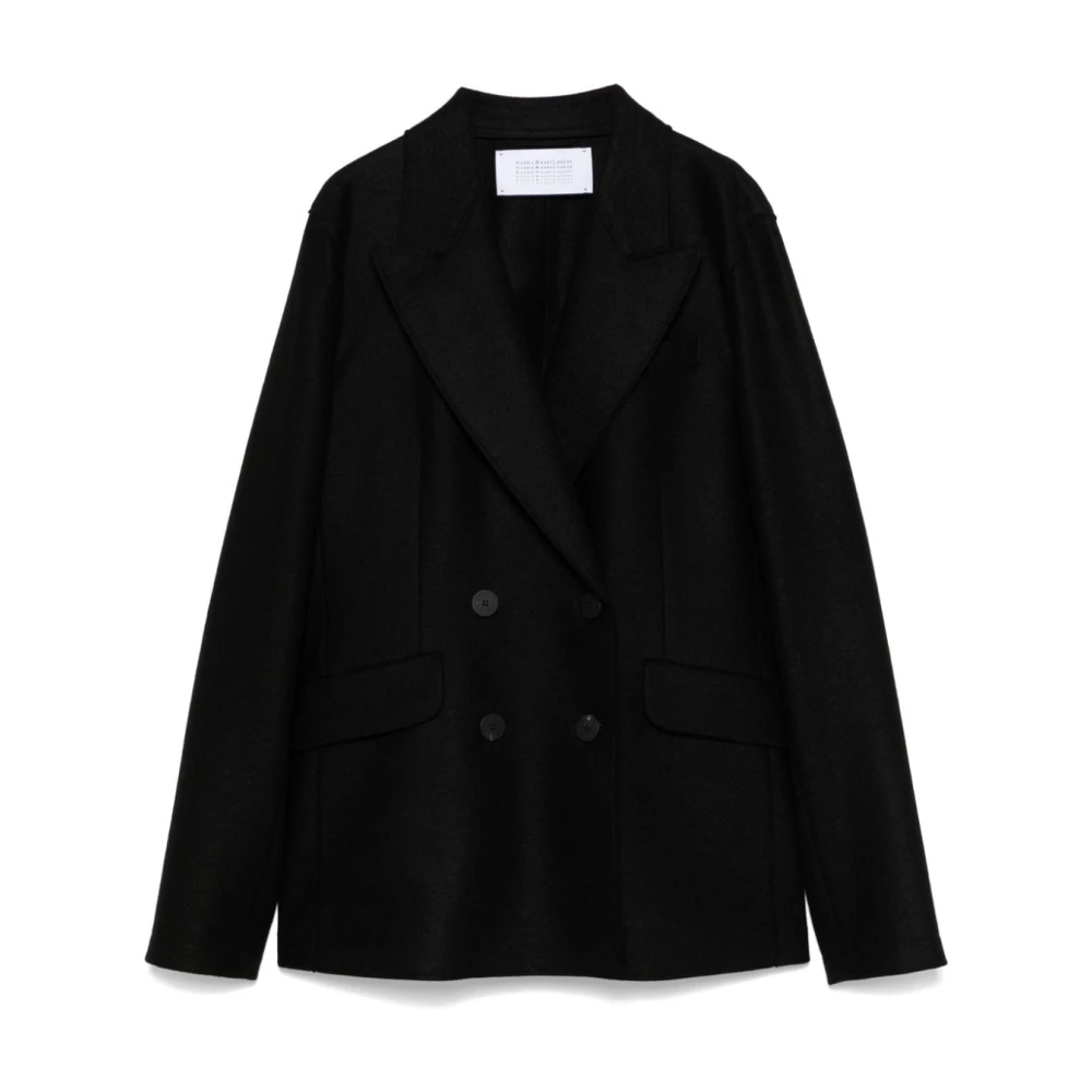 Harris Wharf London Zwarte double-breasted blazer met piekrevers Black Dames