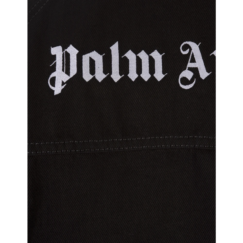 Palm Angels Zwarte Denim Jas met Logoprint Black Heren