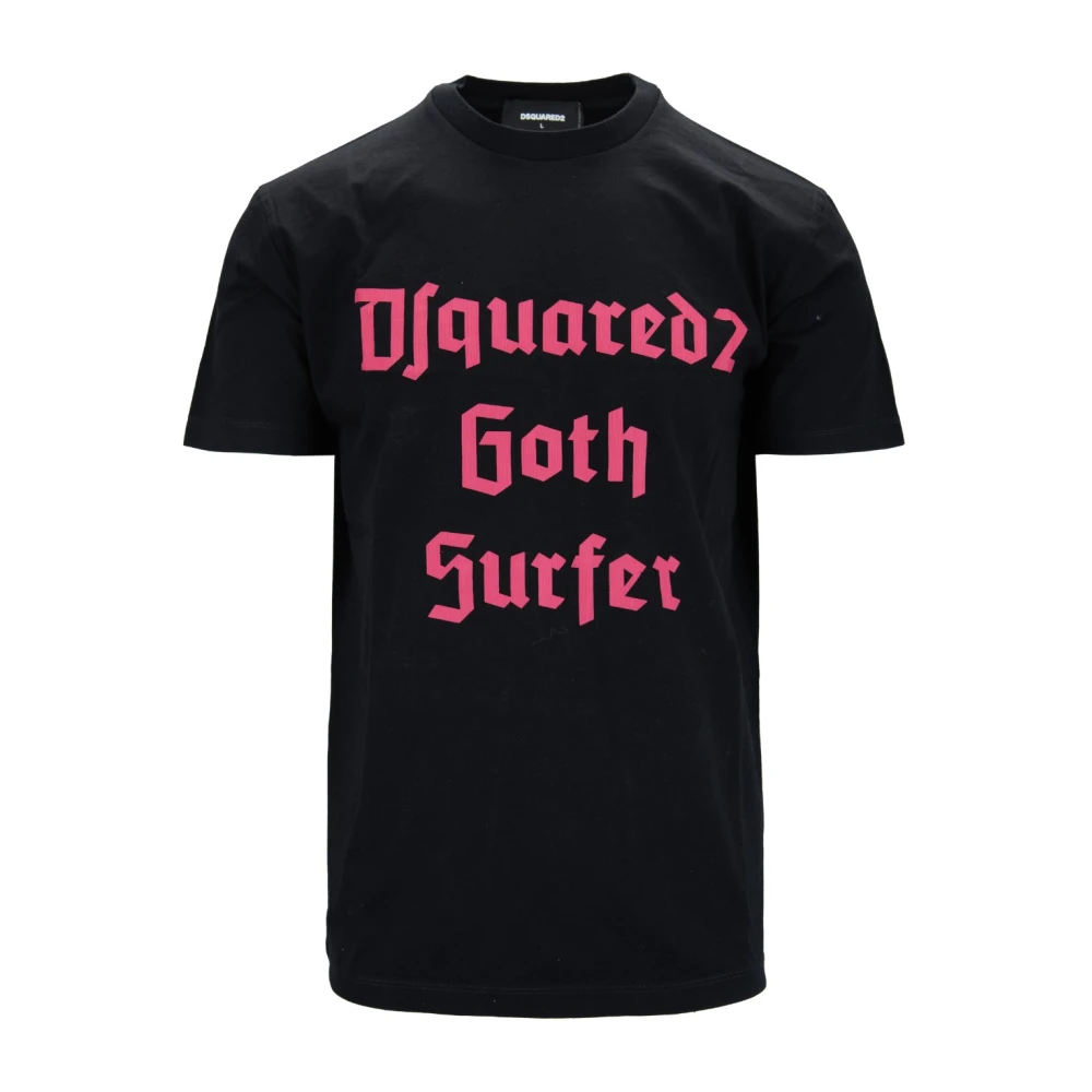 Dsquared2 Mannelijk Zwart Tops Heren, S, Katoen, Heren Slip-On T-Shirt Met Ribboorden