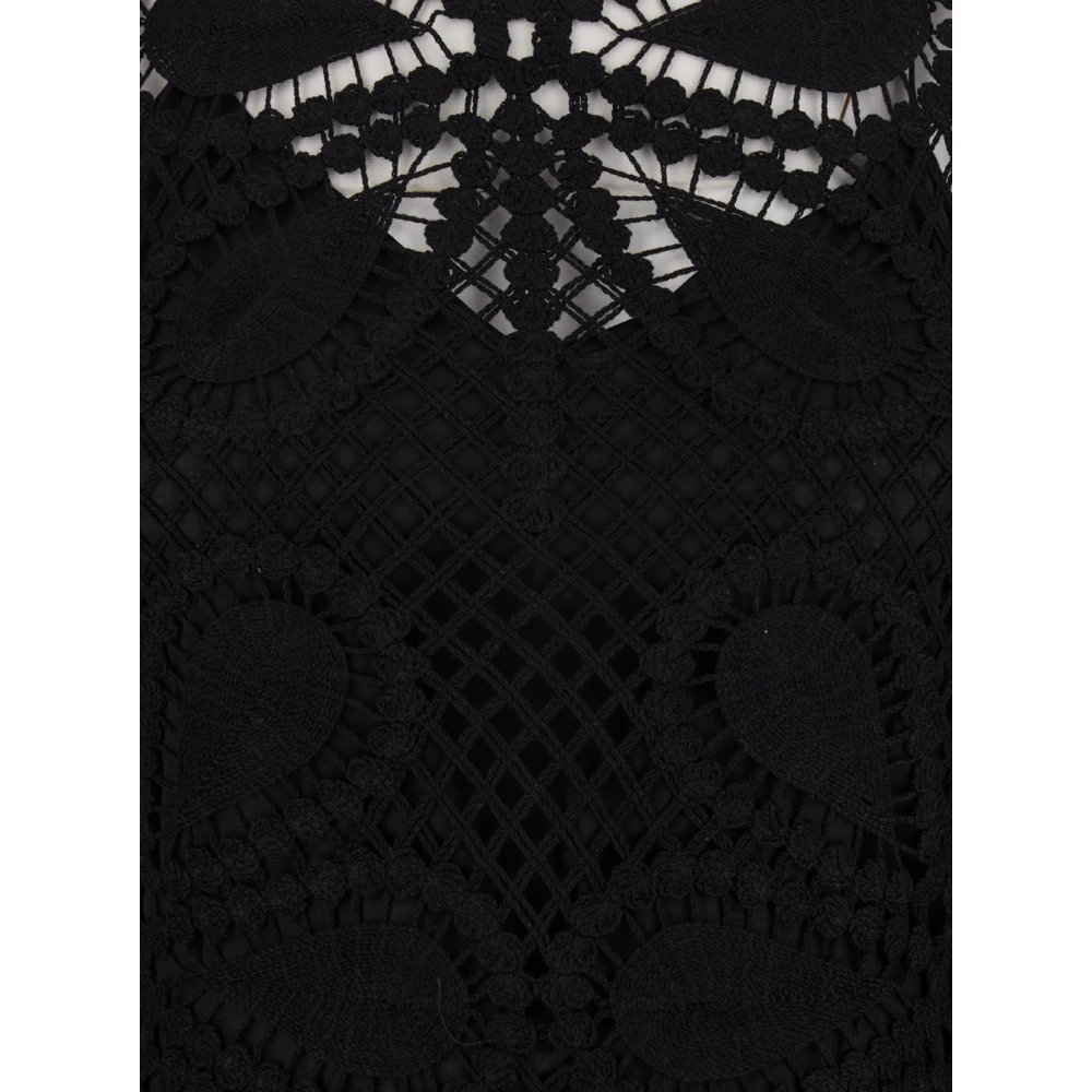 BA&SH Zwarte Geborduurde Midi Jurk Katoen Vrouw Black Dames