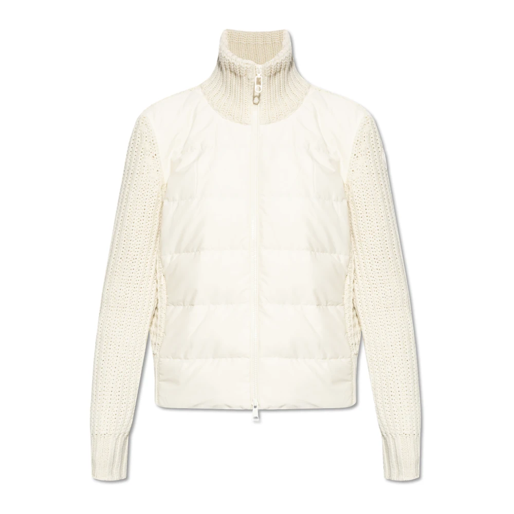 Moncler Gewatteerde Cardigan met Ritssluiting en Opstaande Kraag Beige Dames