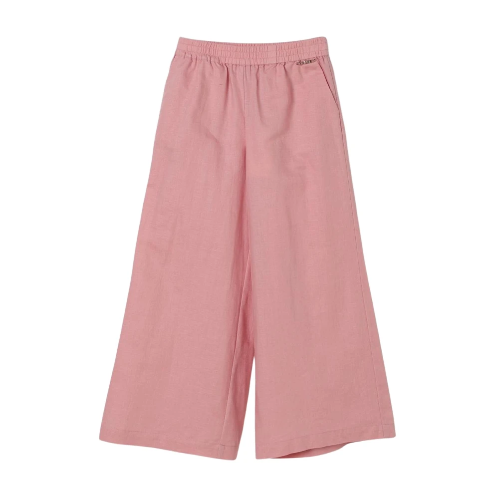 Twinset Pink Trousers, Female, 14 Y, Comfortable Woven Wide Leg Trousers With Elasticated Waist