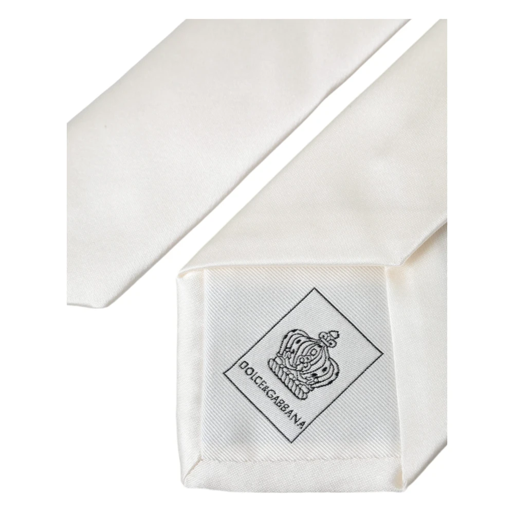 Dolce & Gabbana Verstelbare Zijden Stropdas Wit Logodetails White Heren