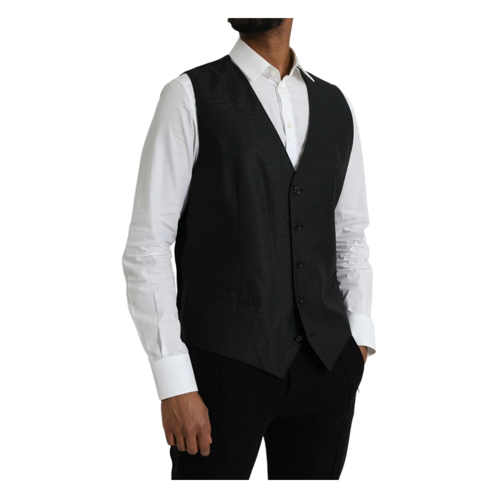 Dolce & Gabbana Zwart Wol Formeel Jurk Vest Black Heren