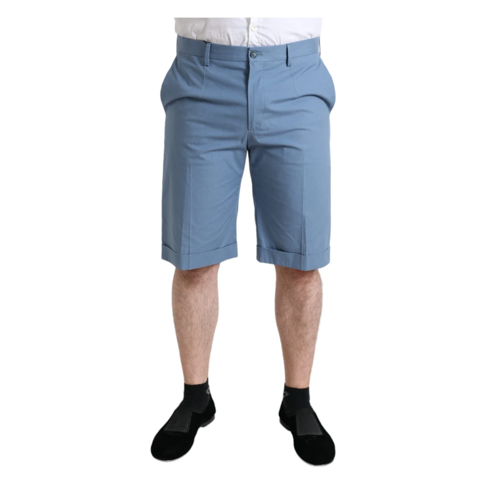 Dolce & Gabbana Men's Sky Blue Cotton Folded Hem Bermuda Shorts