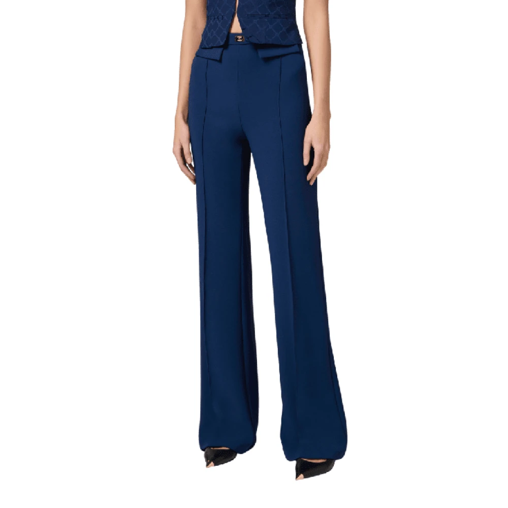 Elisabetta Franchi Crepe Logo Plaque Broek Blue Dames