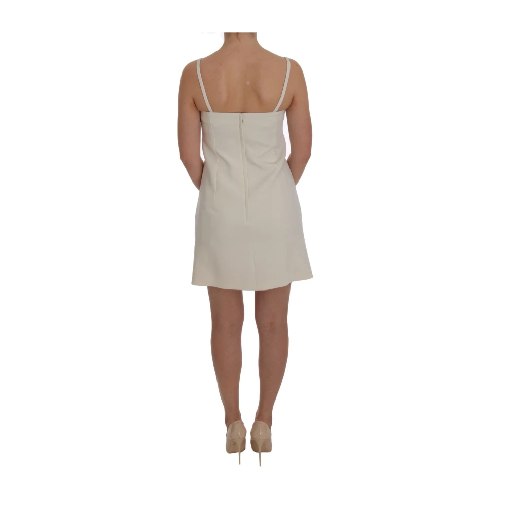 Dolce & Gabbana Elegante witte wollen shiftjurk met gouden broche White Dames