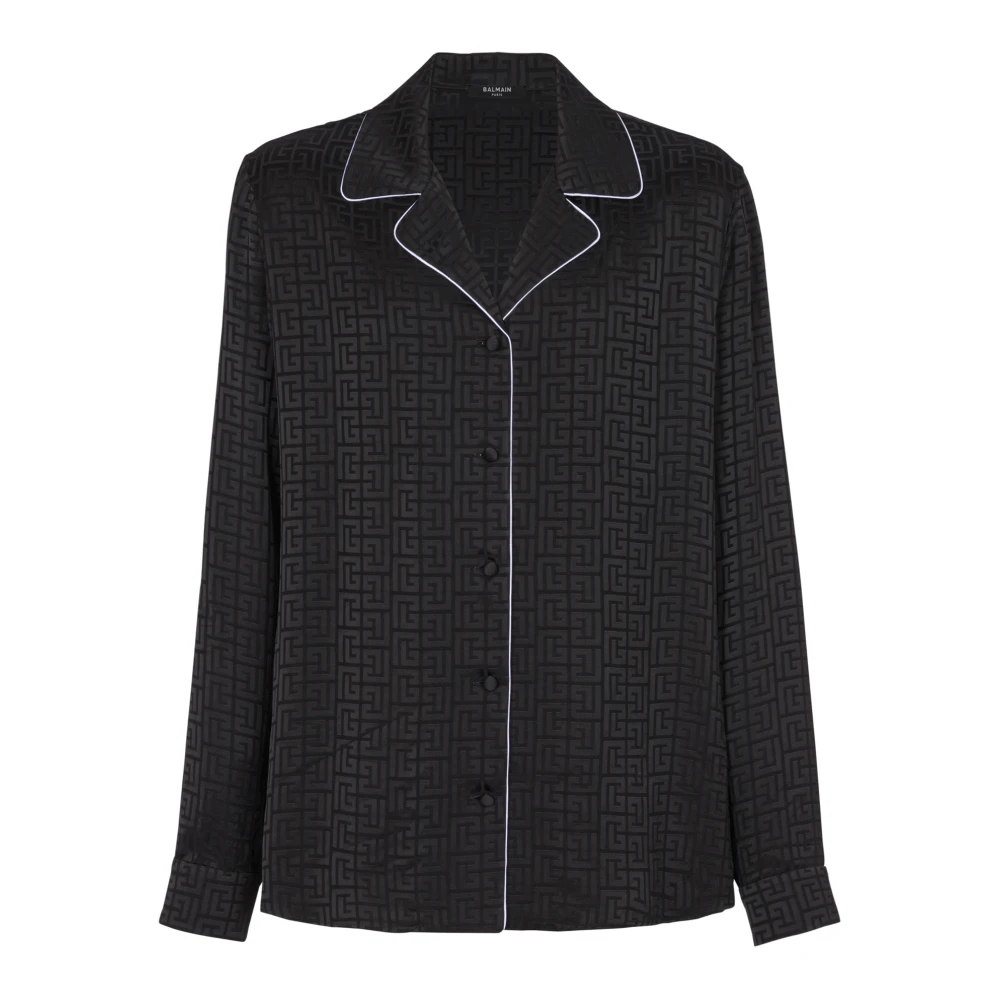 Balmain Satin monogram jacquard overhemd Black Heren