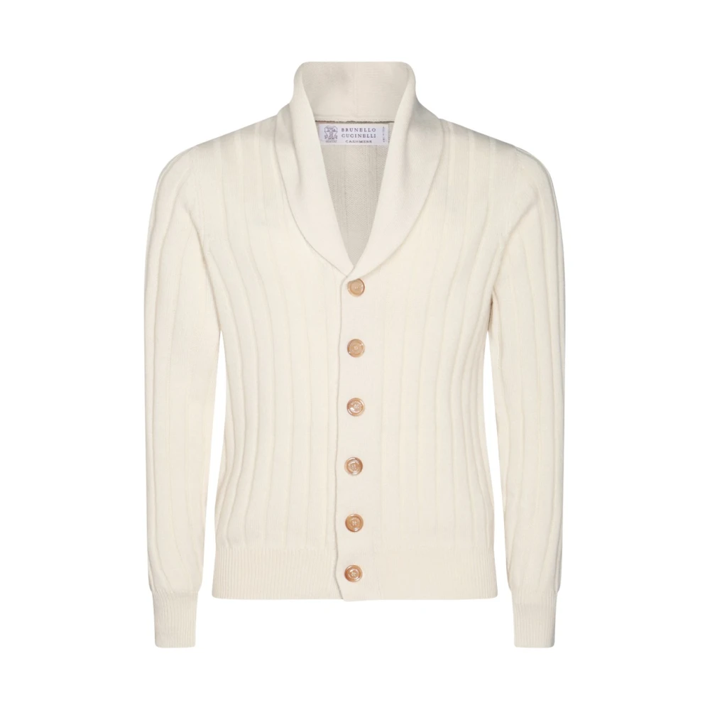 BRUNELLO CUCINELLI Ecru Gebreide Trui Zachte Pasvorm Beige Heren