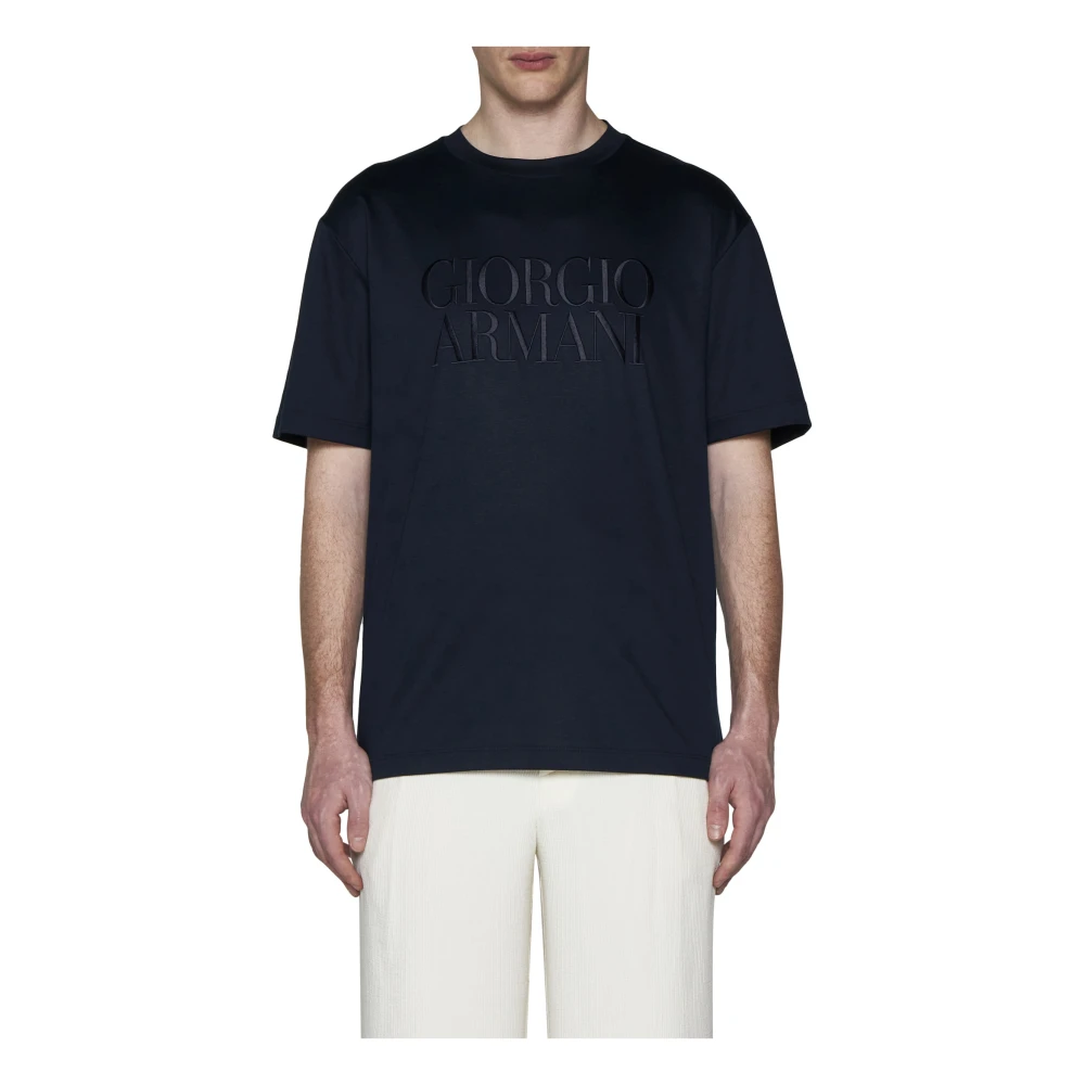 Giorgio Armani Blauwe Jersey Logo T-shirts Polos Blue Heren