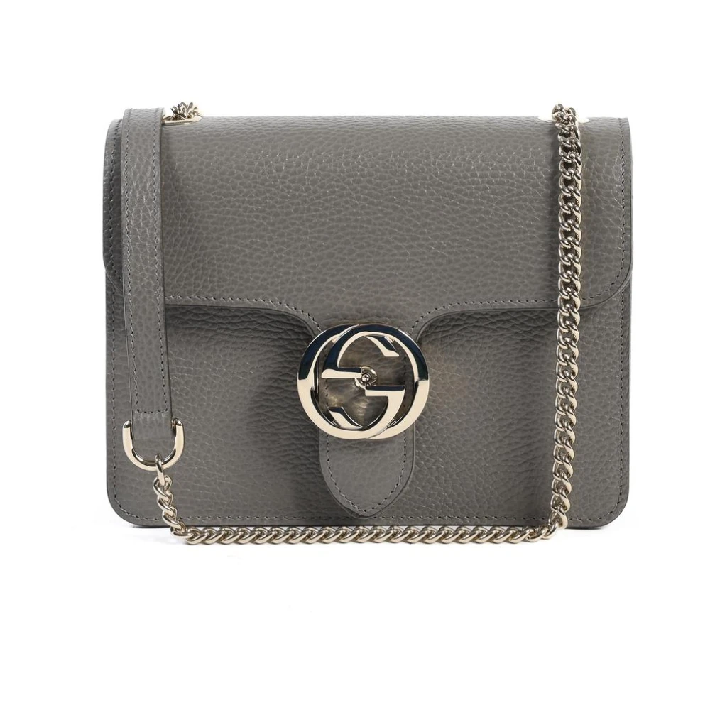 Gucci Women's Grey Leather Shoulder Bag With Interlocking Logo