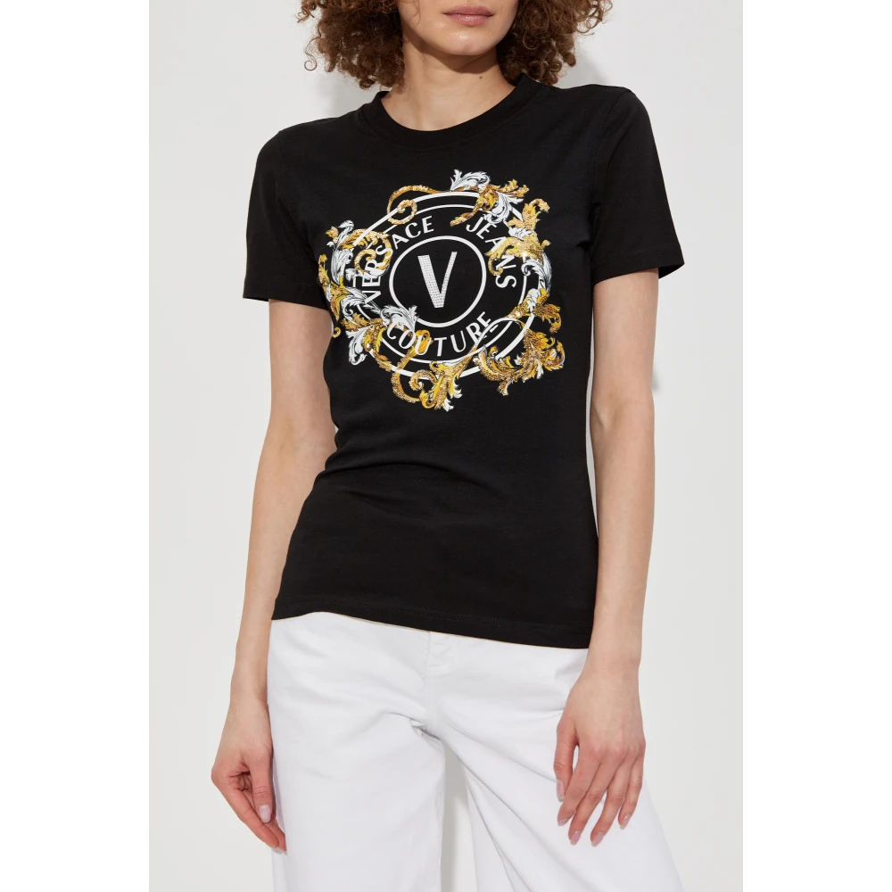 Versace Jeans Couture T-shirt met print en glinsterende applicaties Black Dames