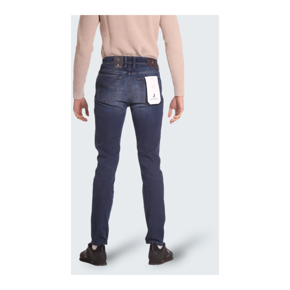 Jeckerson Slim Fit Denim Jeans met Alcantara Patches Blue Heren