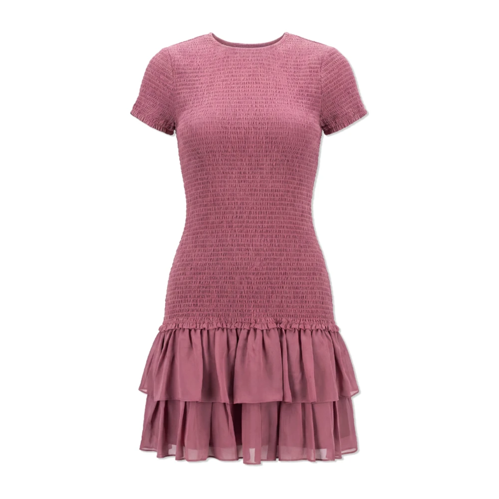 Michael Kors Mujer Rosado - Mini Vestido Con Volantes Y Georgette Fruncido- Dresses - Rosa- S- Mini Vestido Con Volantes Y Georgette Fruncido