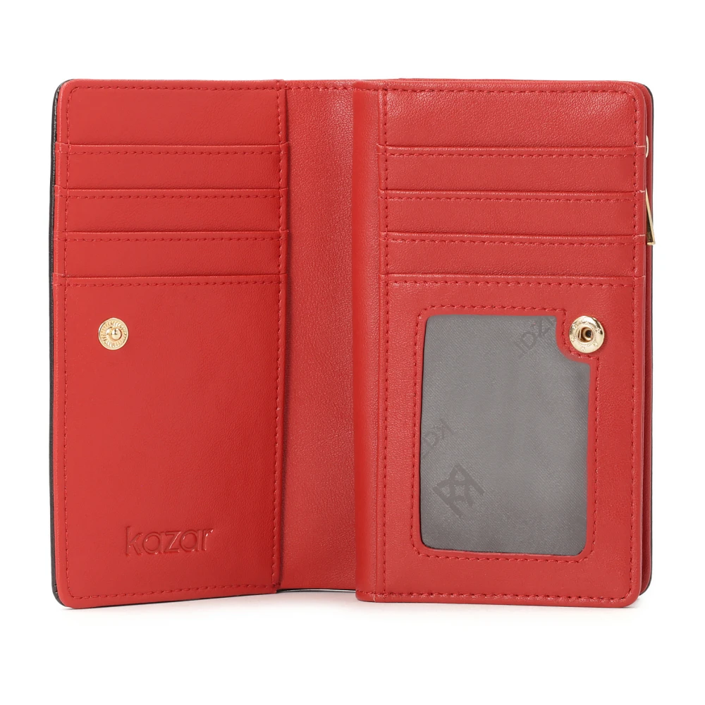 Kazar Zwarte leren portemonnee met rood interieur Black Dames