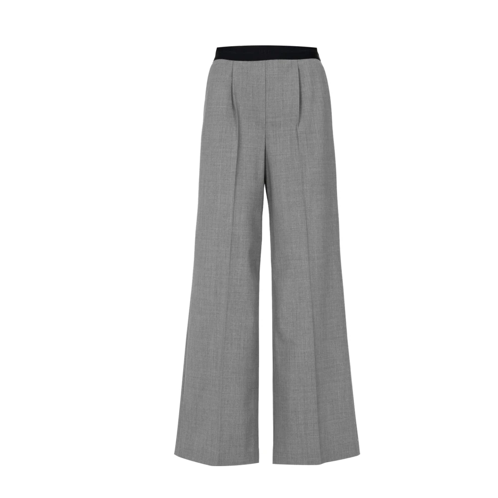 Msgm Grijze Wollen Wijde Pijp Broek Gray Dames
