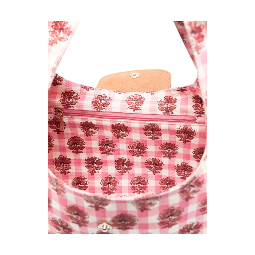 Longchamp Roze Bloemen Canvas Schoudertas Pink Dames
