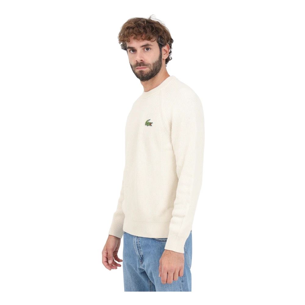 Lacoste Winter Ribtrui Roomwit Beige Heren