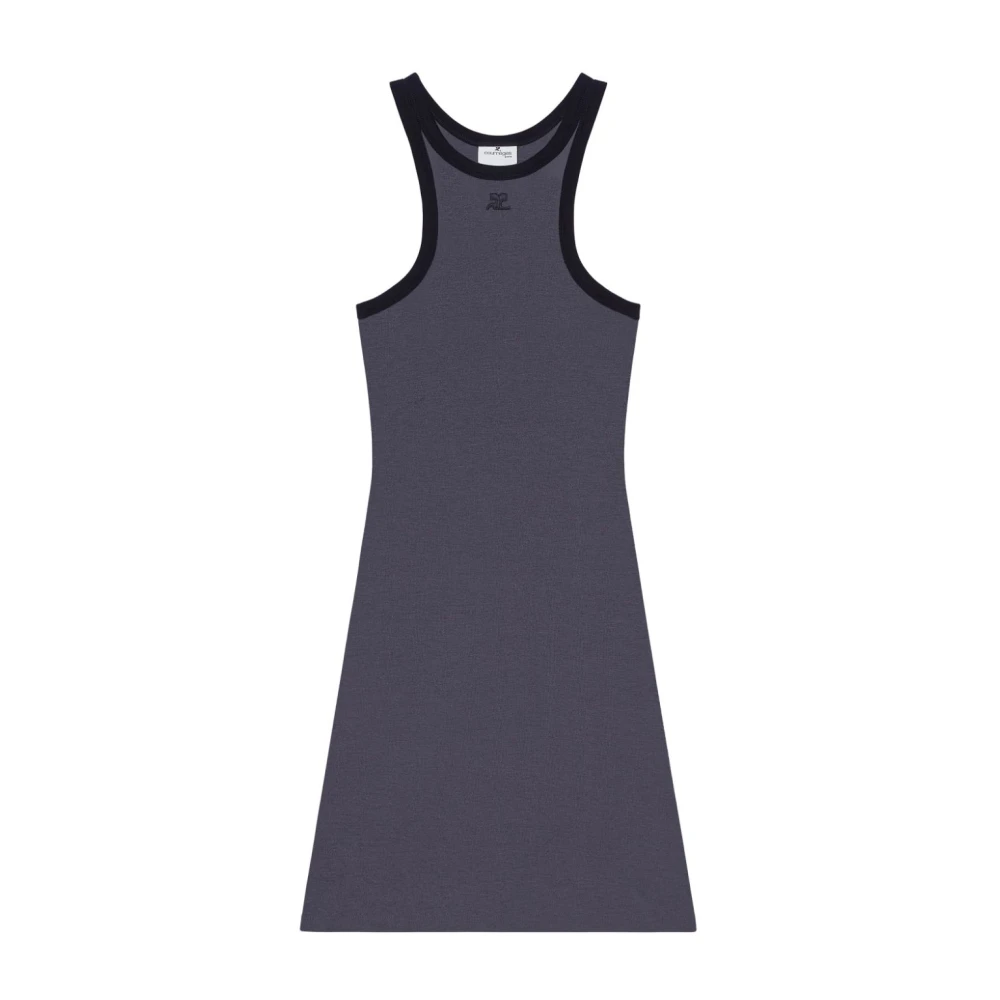 Courrèges Staalblauwe Minijurk met Blauwe Piping Gray Dames