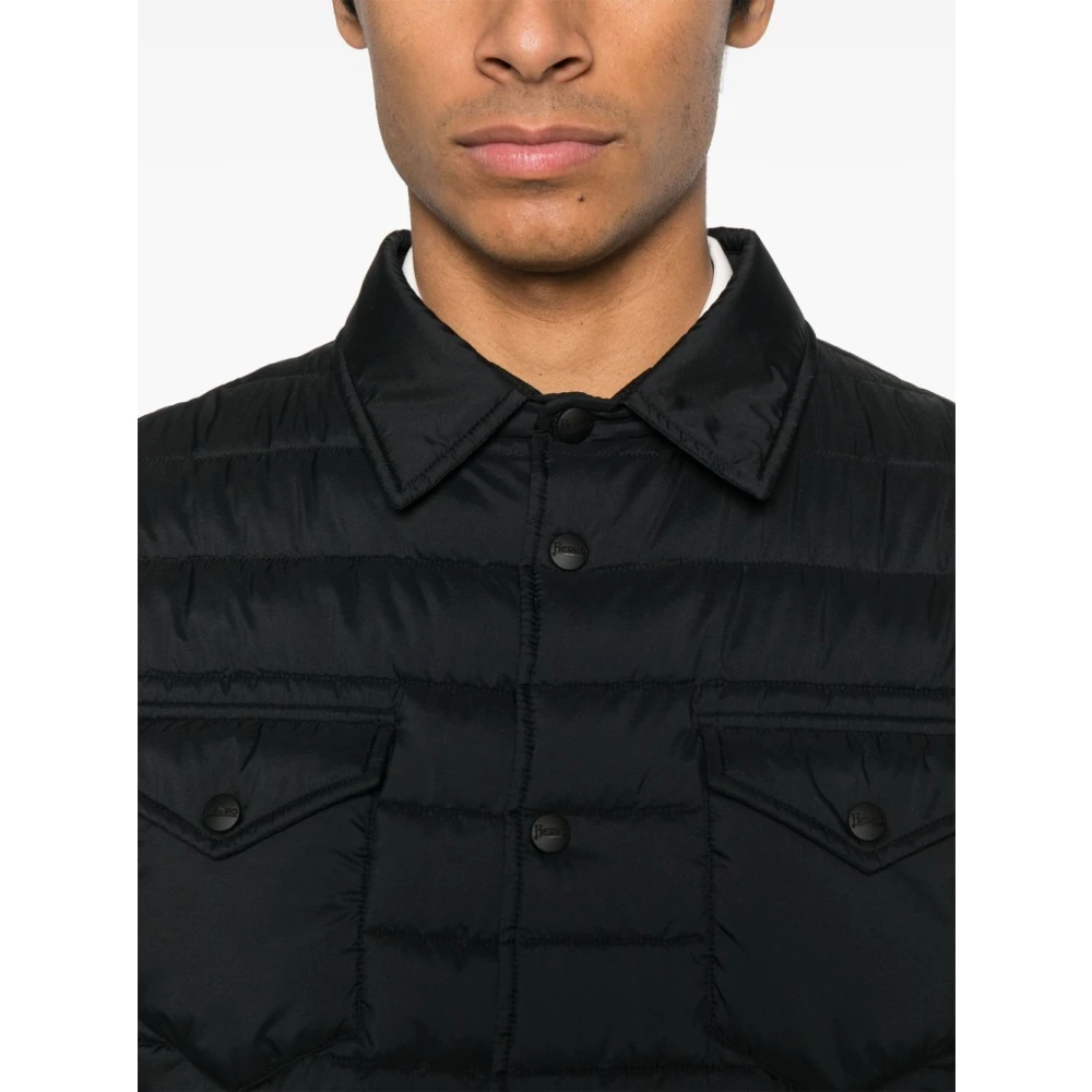 Herno Zwart overhemd met drukknopen en zakken Black Heren