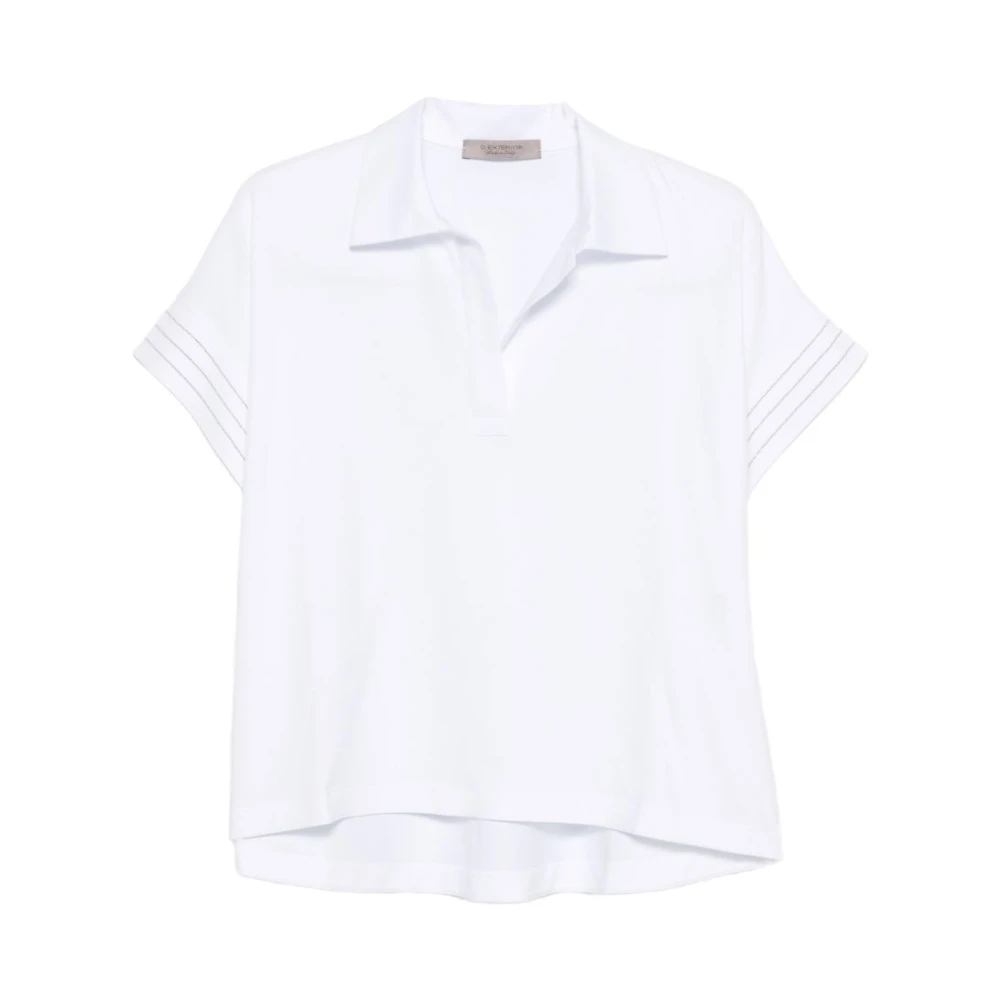 D.exterior Women's White Polo Shirts, L, Stretch Cotton Polo Shirt