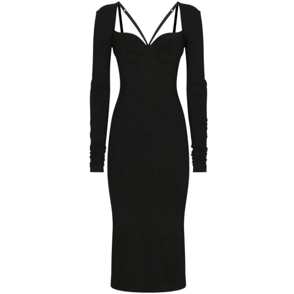 Dolce & Gabbana Women's Black Jersey Milano Rib Calf-Length Dress