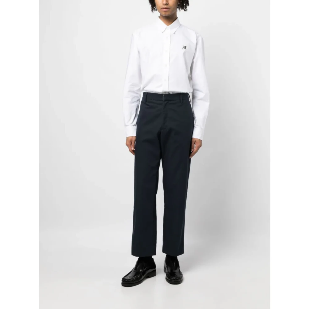 Maison Kitsuné Grijze Fox Head Patch Button Down Overhemd White Heren