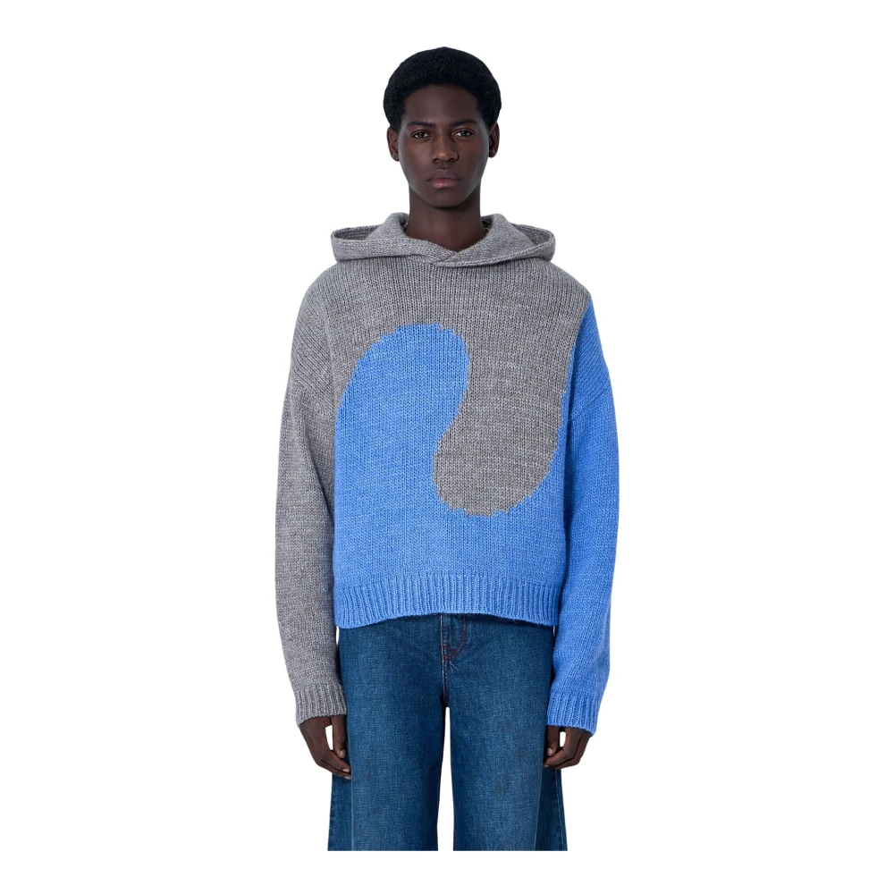 Erl Men's Blue Swirl Knit Hooded Jumper - Hoodies - Xl - Sweatshirts & Hoodies