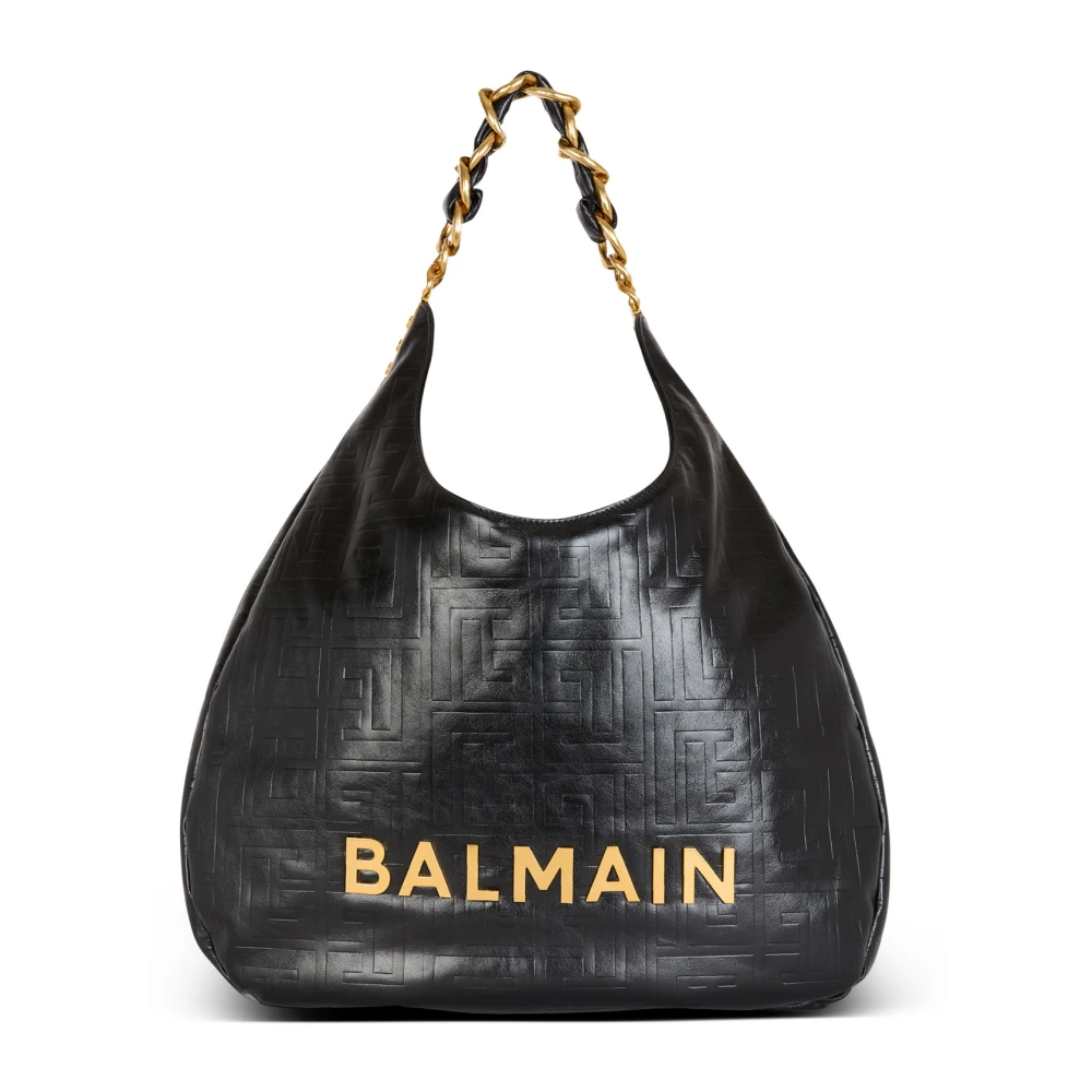 Balmain Grote 1945 Soft Hobo tas in gekreukt kalfsleer Black Dames