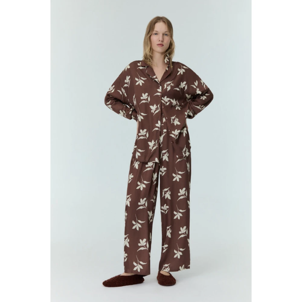 The New Society Petal Bloom Wide-Legged Pants Brown Dames
