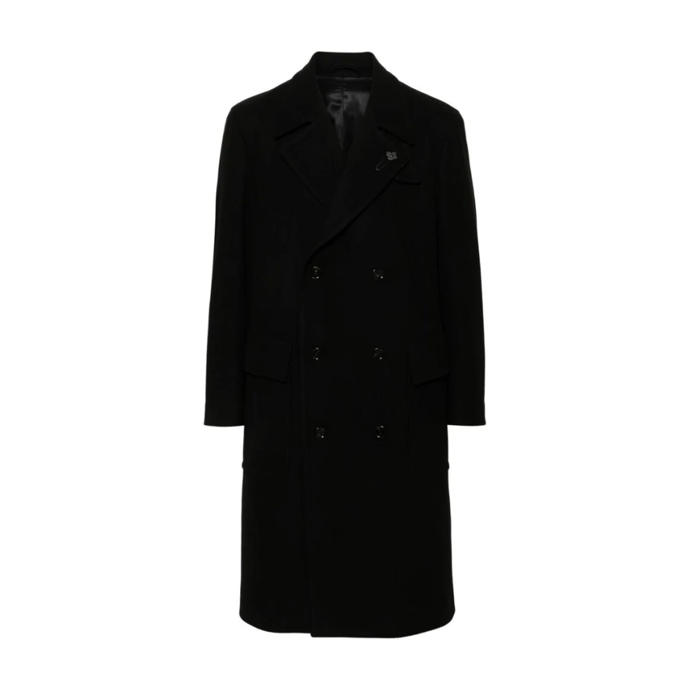 Lardini Zwarte Wollen Blend Double-Breasted Jas Black Heren