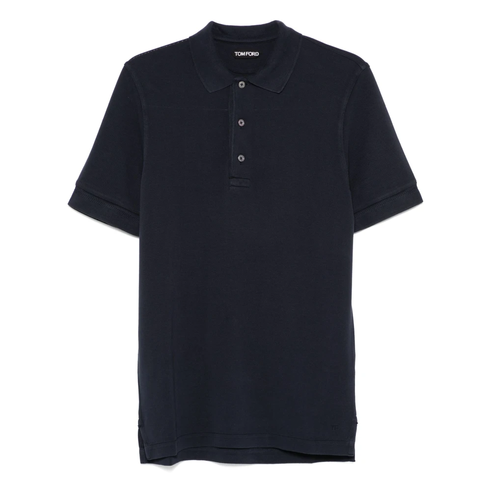 Tom Ford Piquet Polo Shirt met Lyocell en Katoen Blue Heren