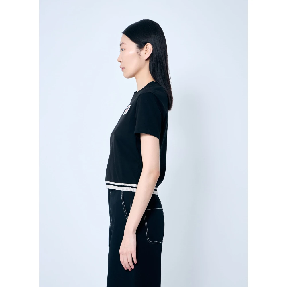 Moncler Logo Print Katoenen T-shirt Black Dames
