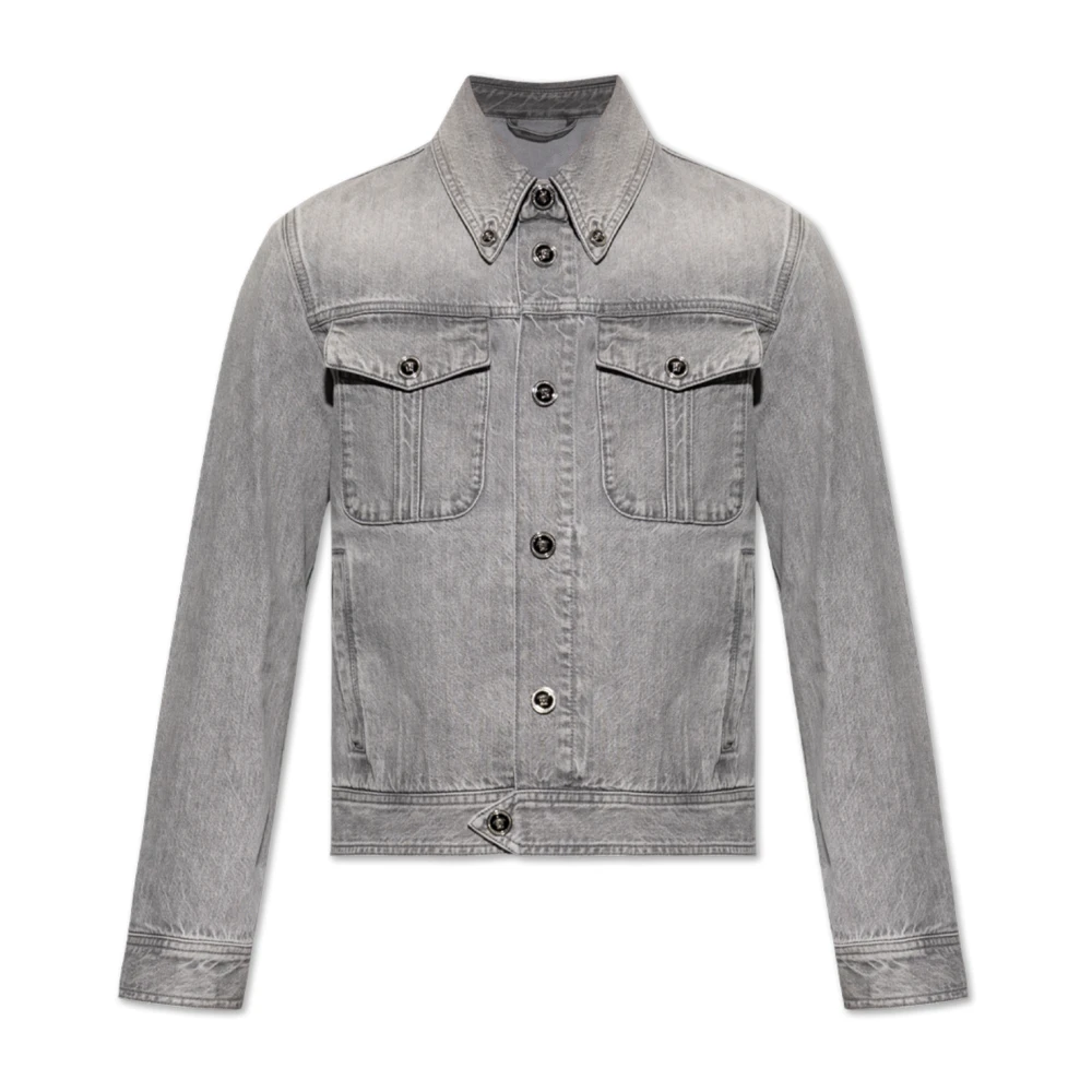 Versace Denim jas met logo Gray Heren