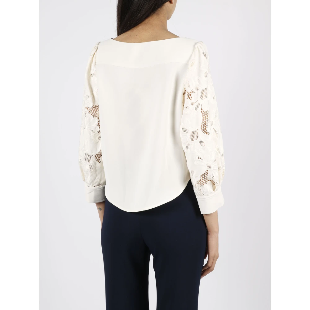 See by Chloé T-Shirt met Bloemenkanten Mouwen Beige Dames