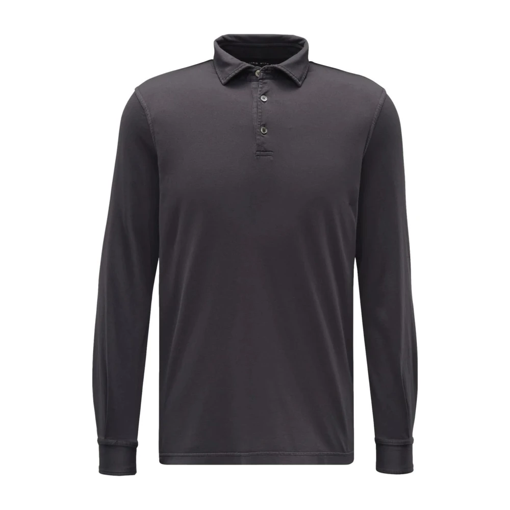 Fedeli Donkergrijze polo met lange mouwen Black Heren