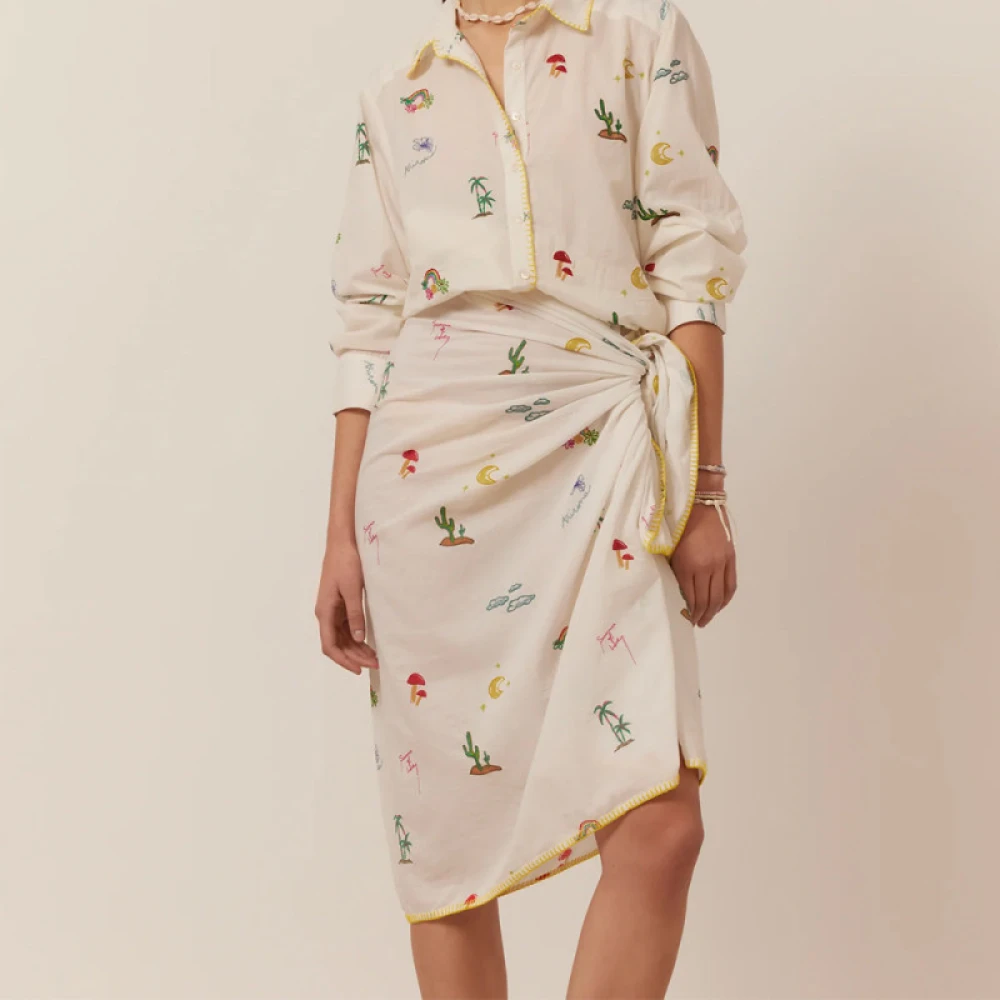 Arizona Love Geborduurde Strandpareo met Gele Rand White Dames
