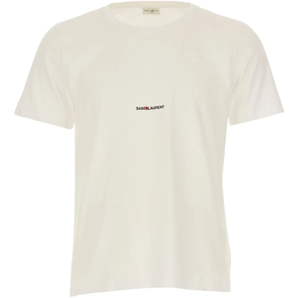 Saint Laurent Zwart en Rood Logo Print Katoenen T-Shirt Wit Heren