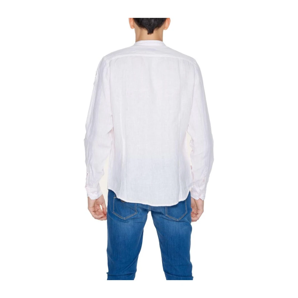 Blauer Linnen overhemd met lange mouwen White Heren
