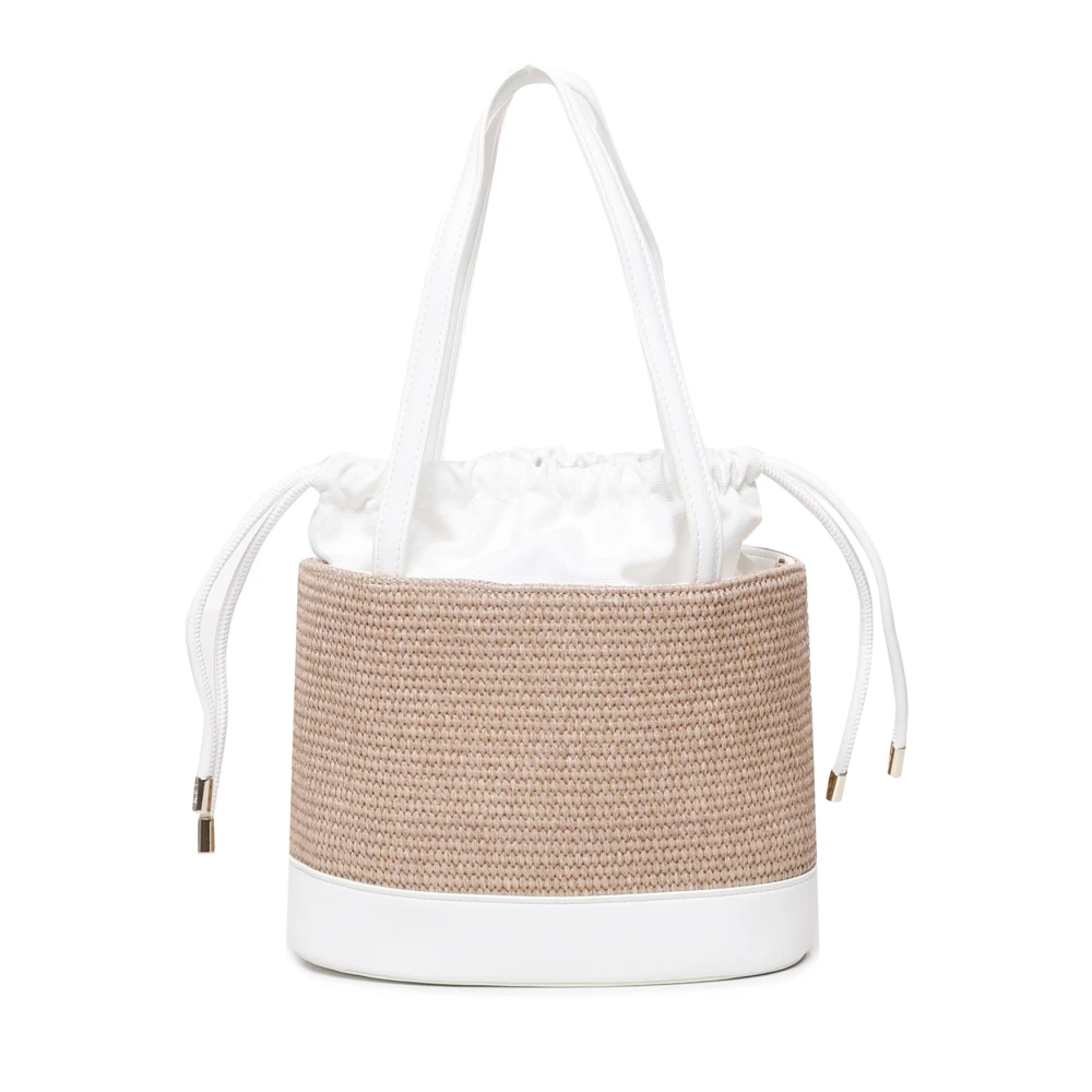 V73 Witte Stro Mand Tas met Trekkoordsluiting White Dames