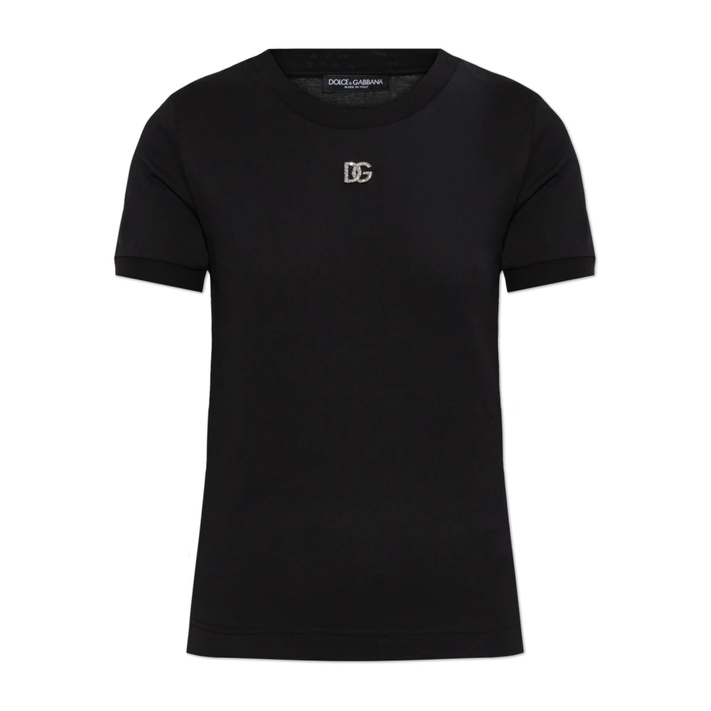 Dolce & Gabbana Women's Black T-Shirts, Xs, T-Shirt With Shimmering Logo