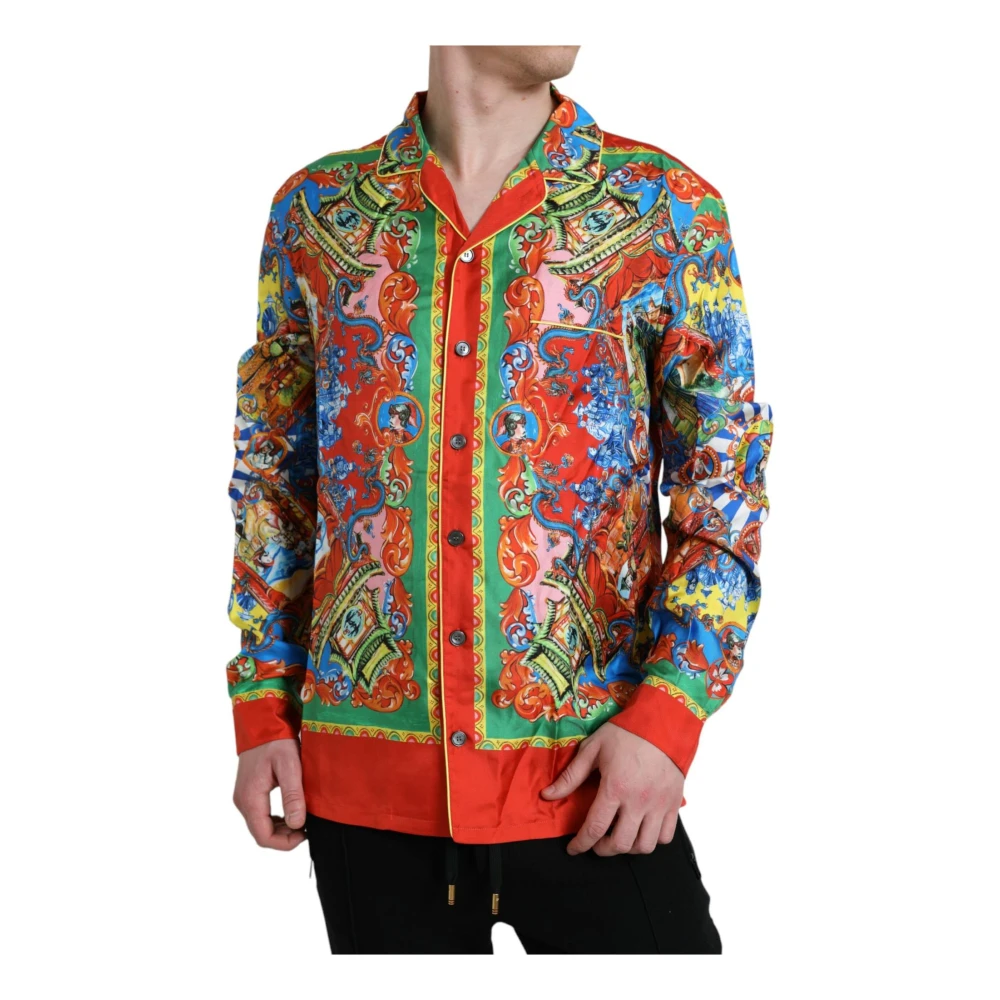 Dolce & Gabbana Zijden Overhemd met Drakenpatroon Multicolor Heren